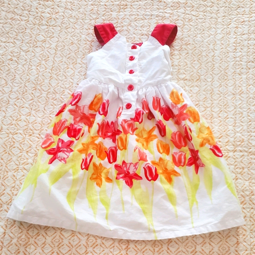 Floral Girls Sleeveless Button-Front Dress